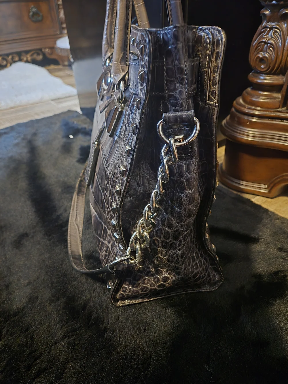 Michael Kors Large Hamilton Croc Embossed Studded Tote